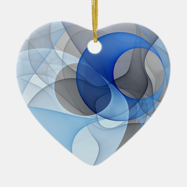 Adorno De Cerámica Resumen moderno Gráfico de arte fractal gris azul (Frente)