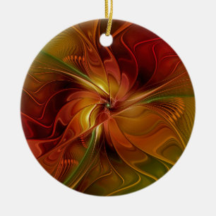 Adorno De Cerámica Resumen Naranja rojo Brown Flor de arte fractal ve