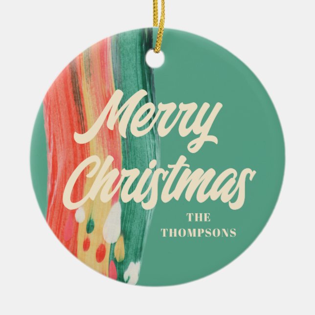 Adorno De Cerámica Resumen nombre personalizado de navidad moderna (Frente)