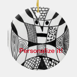 Adorno De Cerámica Resumen "Perro Yappy" en blanco y negro