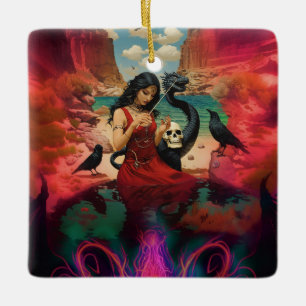 Adorno De Cerámica Resumen Raven Skull Occult Dark Witchy AI Art