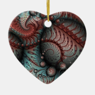 Adorno De Cerámica Resumen Vivid Fantasy Fractal Brown Blue Heart