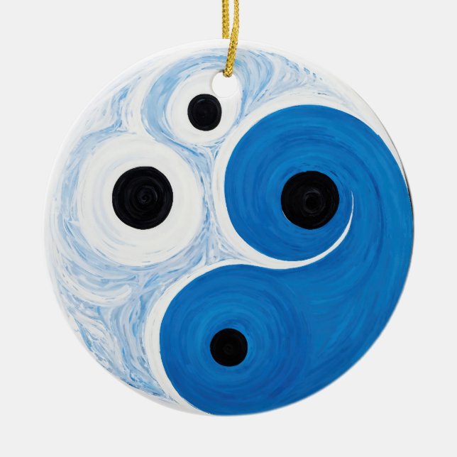 Adorno De Cerámica Resumen Yin Yang: Azul y blanco modernista (Frente)