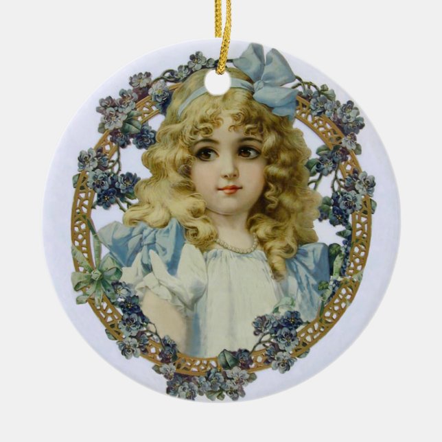 Adorno De Cerámica Retrato antiguo de niña pequeña hermosa (Frente)