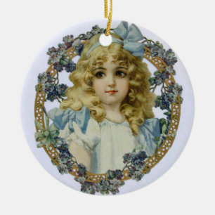 Adorno De Cerámica Retrato Antiguo de una Niña Pequeña Hermosa