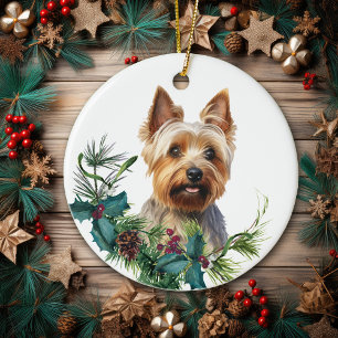 Adorno De Cerámica Retrato australiano de perro salvaje Holly Wreath