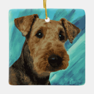 Adorno De Cerámica Retrato de Airedale Terrier