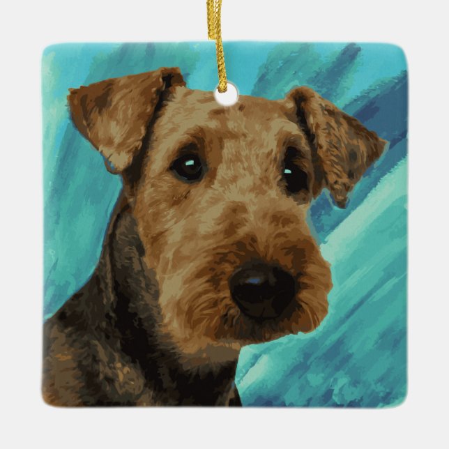 Adorno De Cerámica Retrato de Airedale Terrier (Anverso)