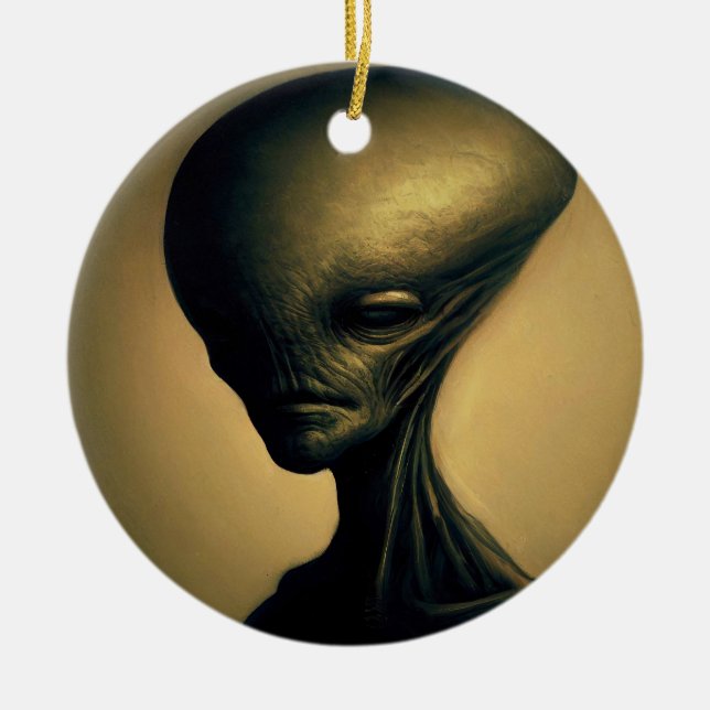 Adorno De Cerámica Retrato de Alien dibujado a mano (Frente)
