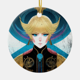 Adorno De Cerámica Retrato de Anime de Armadura Dorada Futurista Sci-