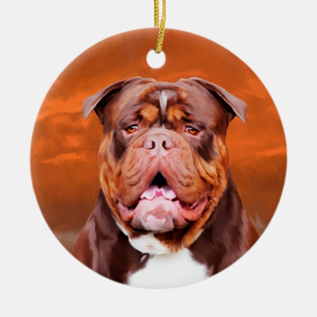 Adorno De Cerámica Retrato de arte acuarela de bulldog (Frente)
