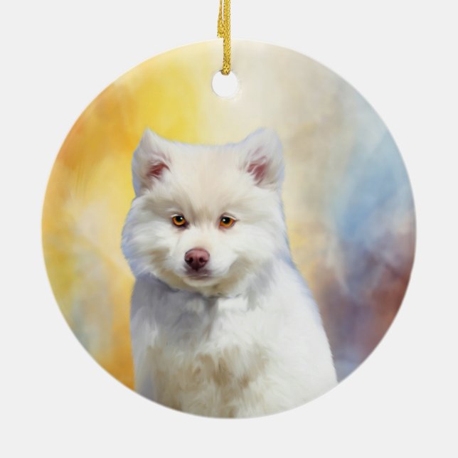 Adorno De Cerámica Retrato de arte esquimal americano de perro (Atrás)