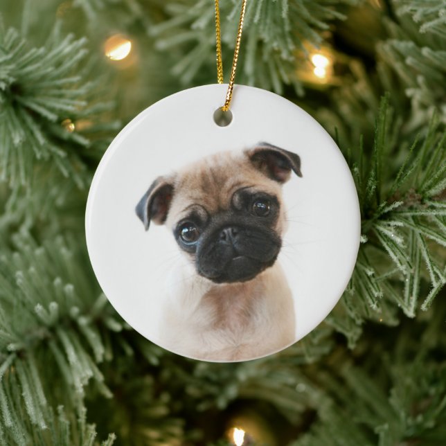 Adorno De Cerámica Retrato de Baby Pug (Árbol)