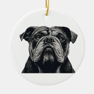 Adorno De Cerámica Retrato de Bulldog – Ilustración Vintage de Perro