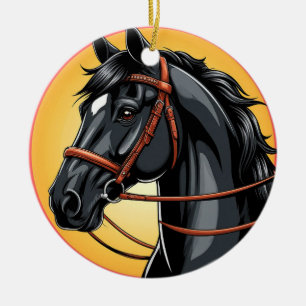 Adorno De Cerámica Retrato de caballo negro elegante