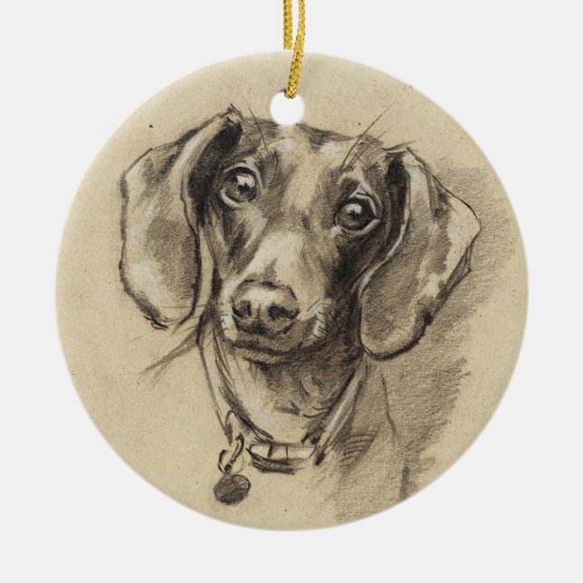 Adorno De Cerámica Retrato de Dachshund (Frente)