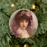 Adorno De Cerámica Retrato de estilo vintage de hermosa mujer floral<br><div class="desc">Echa un vistazo a mi retrato de estilo vintage de una hermosa mujer con flores en el pelo y sosteniendo un elegante ramo. Esta pieza tiene cualidades cautivadoras y tranquilizadoras con el pallet de color vintage de tonos suaves y lavanda y románticas texturas de papel vintage. Esta mujer, femenina y...</div>