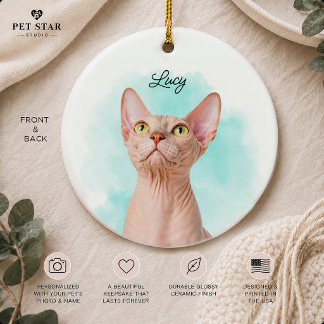 Adorno De Cerámica Retrato de foto de mascota personalizada + Texto A