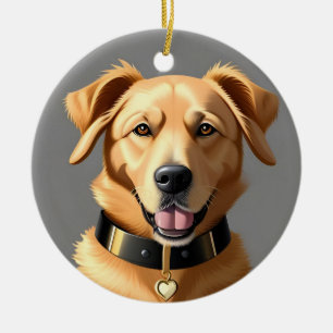 Adorno De Cerámica Retrato de Golden Retriever con collar negro