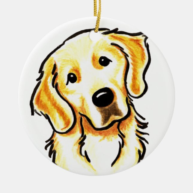 Adorno De Cerámica Retrato de Golden Retriever personalizado (Frente)