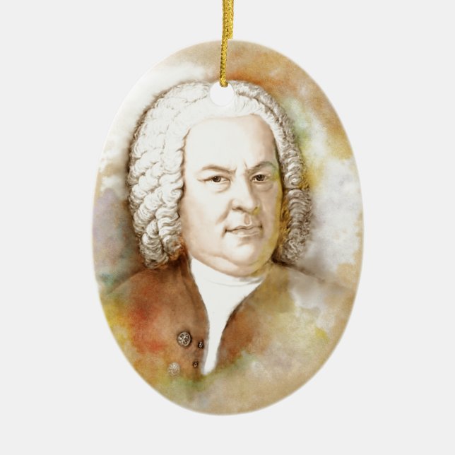 Adorno De Cerámica Retrato de Johann Sebastian Bach en beige (Frente)