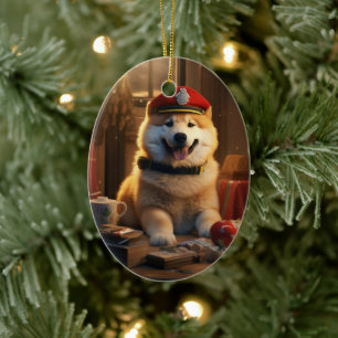 Adorno De Cerámica Retrato de Mascota de la policía de Akita, regalos