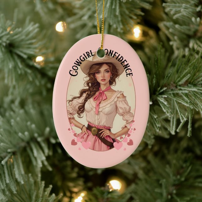 Adorno De Cerámica Retrato de moda occidental de Coquette Cowgirl (Árbol)