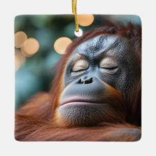 Adorno De Cerámica Retrato de orangután animal salvaje relajándose
