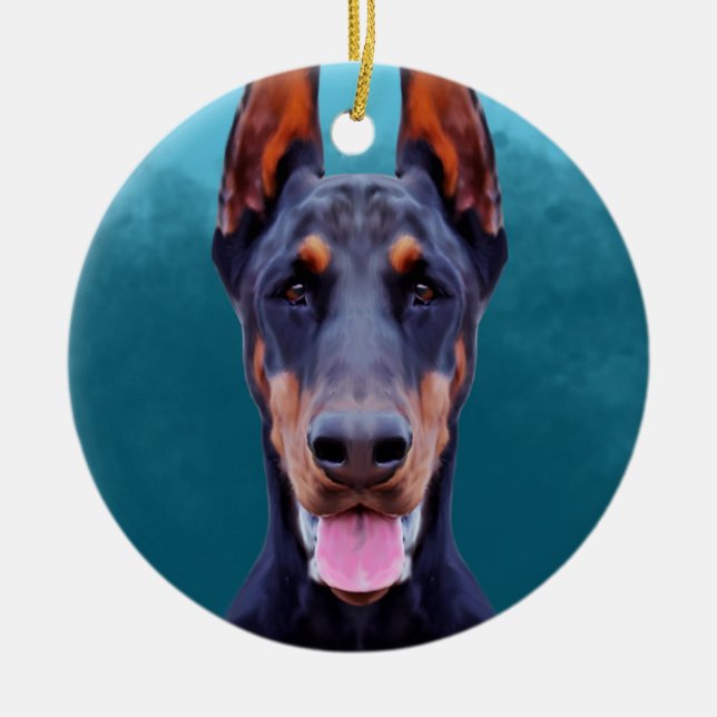 Adorno De Cerámica Retrato de perro de Doberman (Frente)