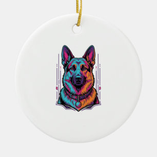 Adorno De Cerámica Retrato de perro neon grabado vintage gráfico_1