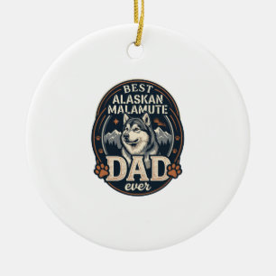 Adorno De Cerámica Retrato de perro padre Alaskan Malamute Insignia d