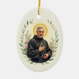 Adorno De Cerámica Retrato de San Peregrino en Acuarela