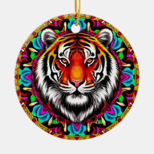 Adorno De Cerámica Retrato de tigre con diseño de mandala