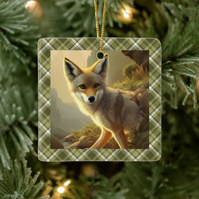 Adorno De Cerámica Retrato de vida silvestre Coyote Pup Personalizado (Árbol)