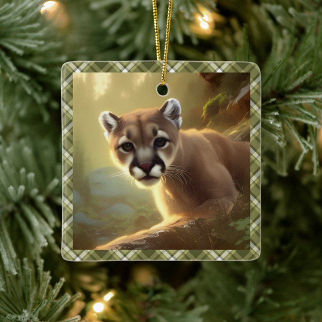 Adorno De Cerámica Retrato de vida silvestre juvenil Cougar personali (Árbol)