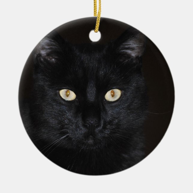 Adorno De Cerámica Retrato del gato negro (Frente)
