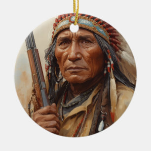 Adorno De Cerámica Retrato del jefe indio Geronimo guerrero