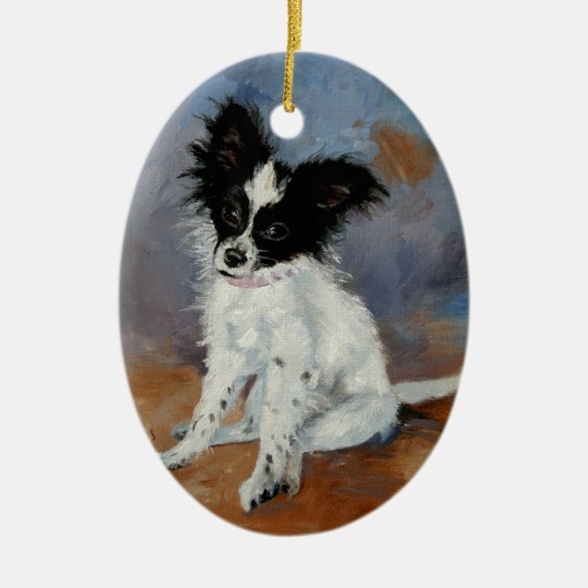 Adorno De Cerámica Retrato del perro de Papillon (Frente)