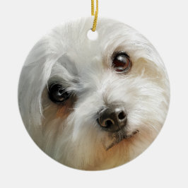 Adorno De Cerámica retrato en acuarela de perro maltés