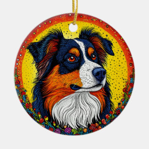Adorno De Cerámica Retrato Ilustrado Vibrante de un Perro