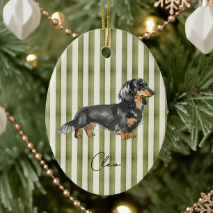 Adorno De Cerámica Retrato Mascota dibujado a mano acuarela Dachshund