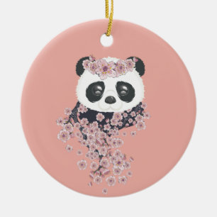 Adorno De Cerámica Retrato panda Personalizado con flores sakura