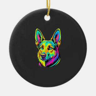 Adorno De Cerámica Retrato vectorial colorido de perro neon