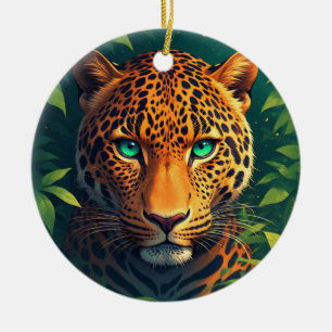 Adorno De Cerámica Retrato vibrante de leopardo con ojos esmeralda