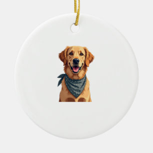 Adorno De Cerámica Retrato vintage de Golden Retriever con banda colo