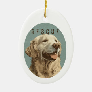 Adorno De Cerámica Retrato vintage de perro rescatado de raza Golden 