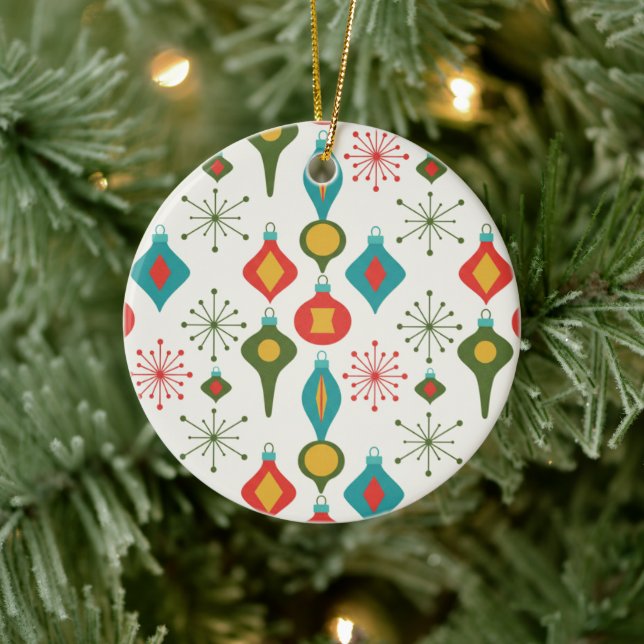 Adorno De Cerámica Retro 1950s Baubles Pattern Christmas Decor (Árbol)
