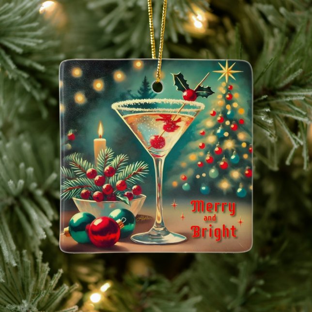 Adorno De Cerámica Retro 50 Merry Bright Navidades Cocktail Martini (Árbol)