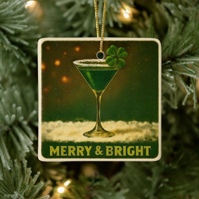Adorno De Cerámica Retro 50s 4 Leaf Clover Irish Christmas Martini (Árbol)