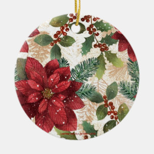 Adorno De Cerámica Retro 50s Flor de Nochebuena Rojo Verde Crema